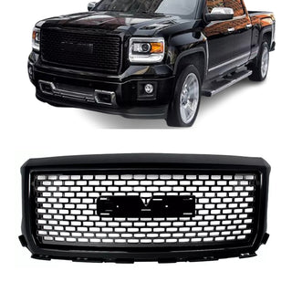 Front Honeycomb Style Grille Fit for 2014 2015 GMC Sierra 1500 Grill Glossy Black