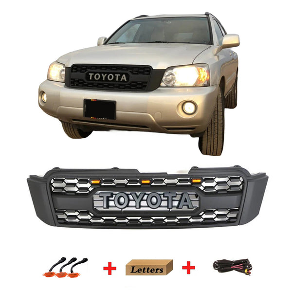 Front Grille Fit for 2004 2005 2006 2007 Toyota Highlander TRD PRO Grill with Letters and Lights