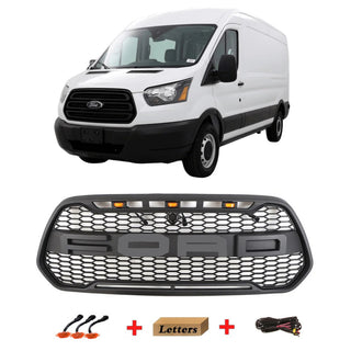 Front Grille for 2014 2015 2016 2017 2018 2019 Ford Transit (US Version) Raptor Style Grill With Letters and LED Lights