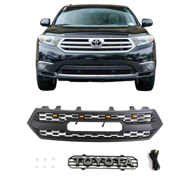 Front Grille Compatible with 2011 2012 2013 Toyota Highlander TRD PRO Grill with Emblem and Lights