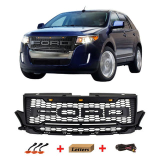 Front Grille Compatible with 2012 2013 2014 2015 Ford edge Raptor Style Grill with Letters and LED Lights