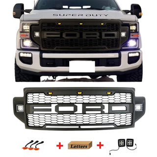 Front Grille Fit for 2020 2021 2022 Ford F250 F350 F450 Grill Super Duty Raptor Style Grill with Letters and LEDs