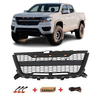Front Grille Compatible with 2016 2017 2018 2019 2020 Chevrolet Chevy Colorado Grill with Letters and LED Lights Matte Black