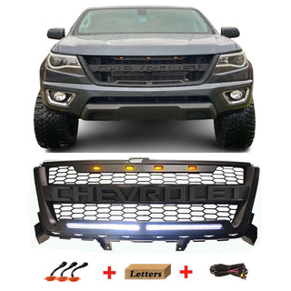 Black Front Grille For 2016 2017 2018 2019 2020 Chevrolet Chevy Colorado Grill with Letters and Daylight LED Bars