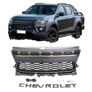 Front Grille For 2021 2022 2023 Chevrolet Colorado Raptor Style Grill with Letters and Amber Lights