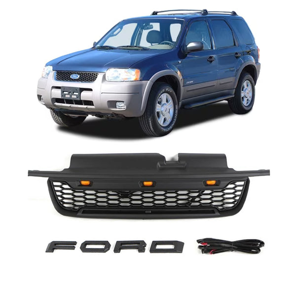 Front Grille for 2001 2002 2003 2004 Ford Escape Raptor Style Grill with Letters and LEDs