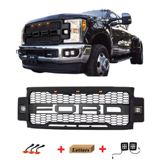 Front Grille Fit for 2017 2018 2019 Ford F250 F350 F450 Grill Super Duty Raptor Style Grill with Letters and LEDs