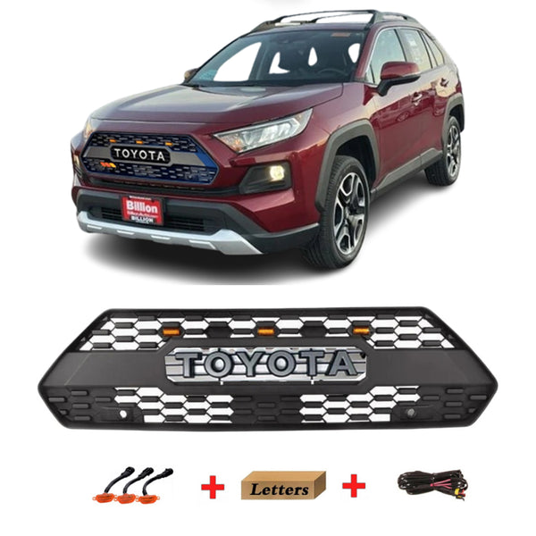 Front Grille Fits for 2019 2020 2021 2022 2023 2024 Toyota RAV4 Adventrure TRD PRO Grill with Badge & LED Lights