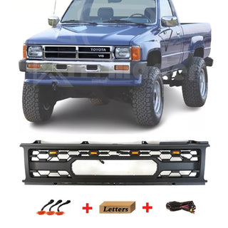 Front Grille for 1st Gen 1987 1988 1989 Toyota 4runner Matte Black Grill with Emblem and Led Lights