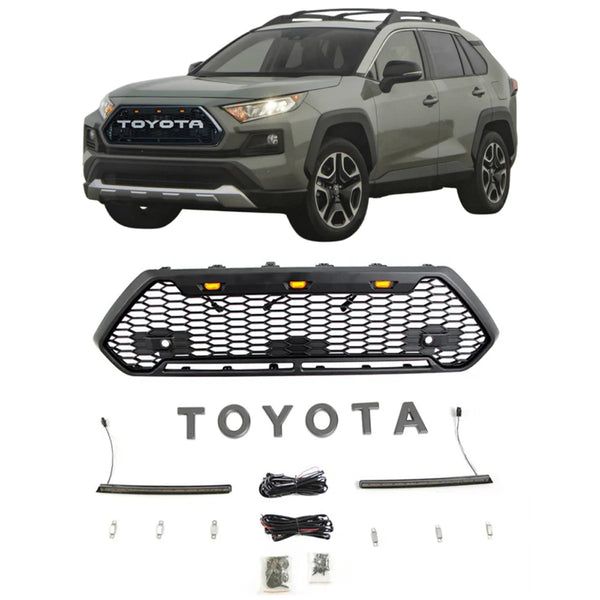 Front Grille for 2019 2020 2021 2022 2023 2024 Toyota RAV4 Adventrure Honeycomb Style  Grill with Letters & LED Lights