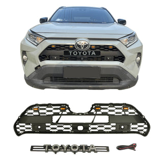 TRD PRO Style Black Grille for 2019 2020 2021 2022 2023 2024 Toyota RAV4 Grill with Badge & LED Lights