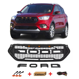 Front Grille for 2017 2018 2019 Ford Escape Kuga Raptor Style Grill with Letters and LEDs