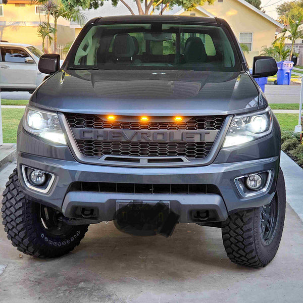 Front Grille For 2016 2017 2018 2019 2020 Chevrolet Chevy Colorado Raptor Style Grill with Letters and Amber Lights