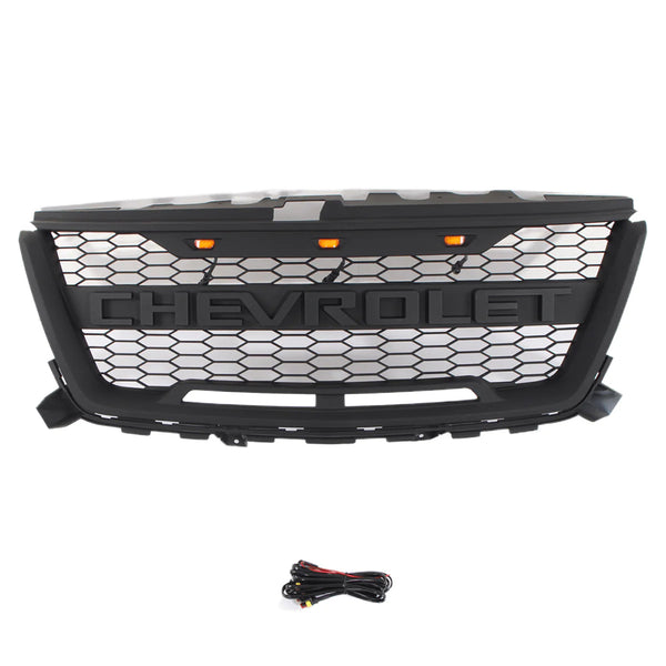 Front Grille for 2016 2017 2018 2019 2020 Chevrolet Chevy Colorado Raptor Style Grill with Letters and LED Lights Matte Black