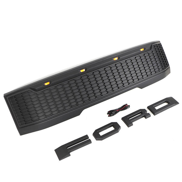 Front Grille Fit for Ford F150 F-150 Lightning 2023 2024 2025 Black Upper Grill with LED Lights and Letters