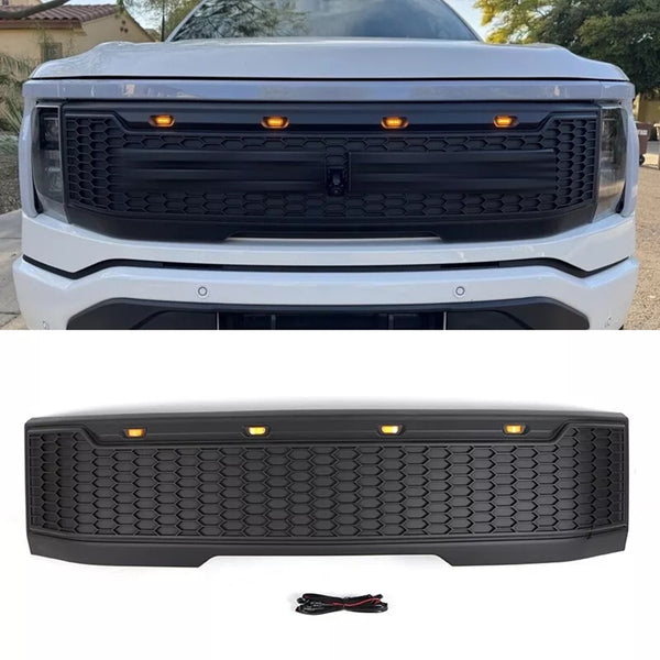 Front Grille Fit for Ford F150 F-150 Lightning 2023 2024 2025 Black Upper Grill with LED Lights and Letters