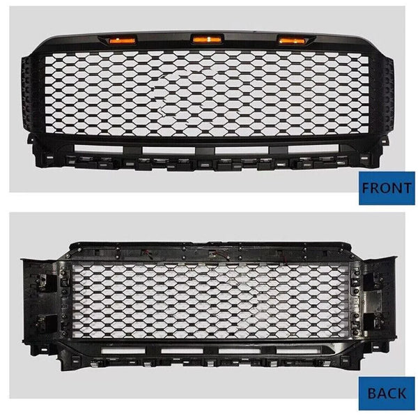 Raptor Style Front Grille Fit for 2021 2022 2023 Ford F150 Aftermarket Grill with Letters and 3 Led Lights