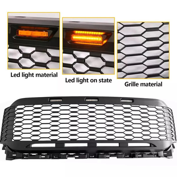 Raptor Style Front Grille Fit for 2021 2022 2023 Ford F150 Aftermarket Grill with Letters and 3 Led Lights