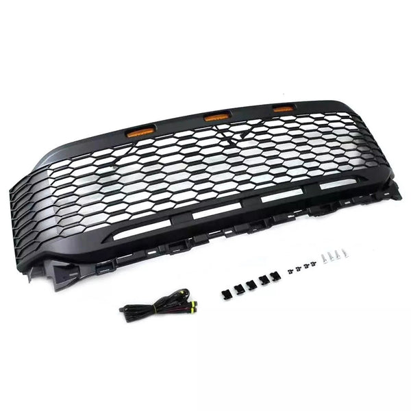 Raptor Style Front Grille Fit for 2021 2022 2023 Ford F150 Aftermarket Grill with Letters and 3 Led Lights