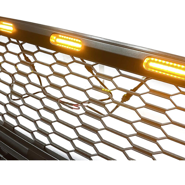 Raptor Style Front Grille Fit for 2021 2022 2023 Ford F150 Aftermarket Grill with Letters and 3 Led Lights