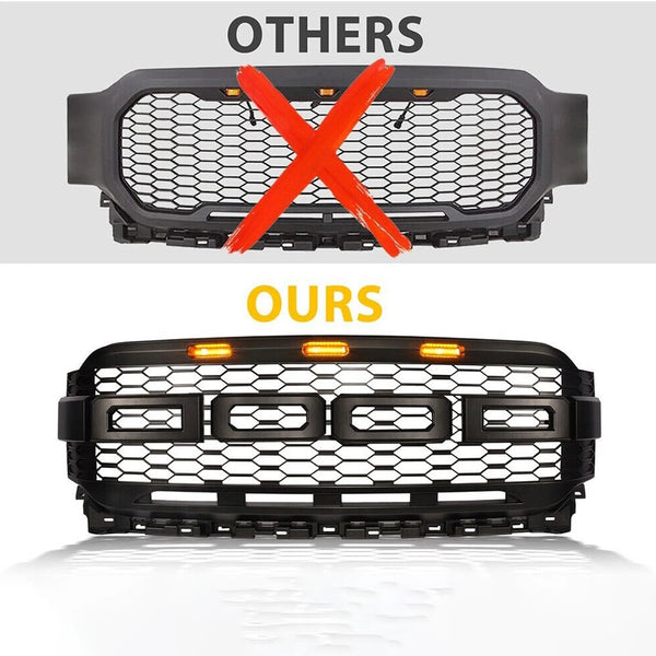 Raptor Style Front Grille Fit for 2021 2022 2023 Ford F150 Aftermarket Grill with Letters and 3 Led Lights