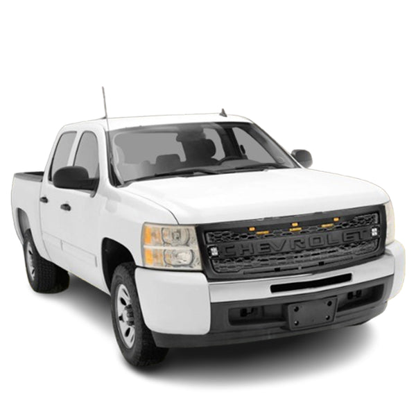 Front Grille Compatible with 2007 2008 2009 2010 2011 2012 2013 Chevy Silverado 1500 Grill With 3+2 Lights