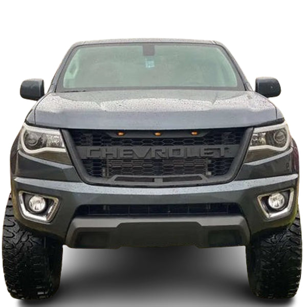 Front Grille for 2016 2017 2018 2019 2020 Chevrolet Chevy Colorado Raptor Style Grill with Letters and LED Lights Matte Black