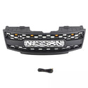 Black Front Grille Fits for 2008 2009 2010 2011 2012 Nissan Pathfinder Raptor Style Grill with Emblem and LED Lights