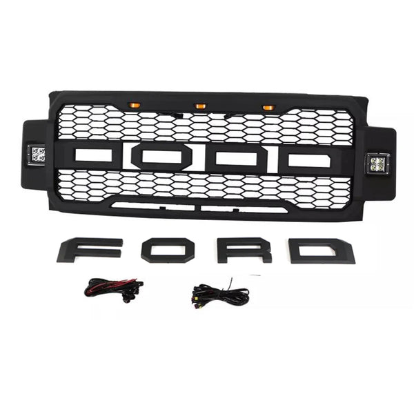 Front Grille Fit for 2017 2018 2019 Ford F250 F350 F450 Grill Super Duty Raptor Style Grill with Letters and LEDs