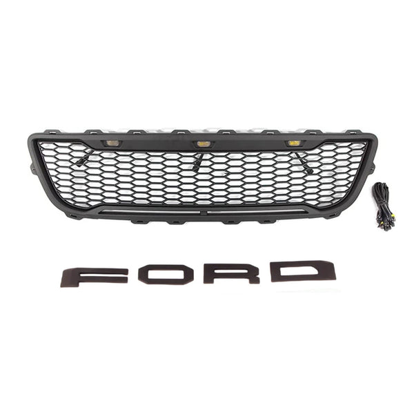 Black Front Grille for 1999 2000 2001 2002 2003 Ford F150 Raptor Style Grill with Letters and LED Lights