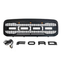 Front Grille Fit for 2005 2006 2007 Ford F250 F350 F450 Grill Super Duty Raptor Style Grill with Letters and LEDs