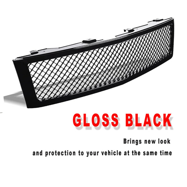 Front Grille for 2007 2008 2009 2010 2011 2012 2013 Chevy Silverado 1500 Mesh Grill Glossy Black