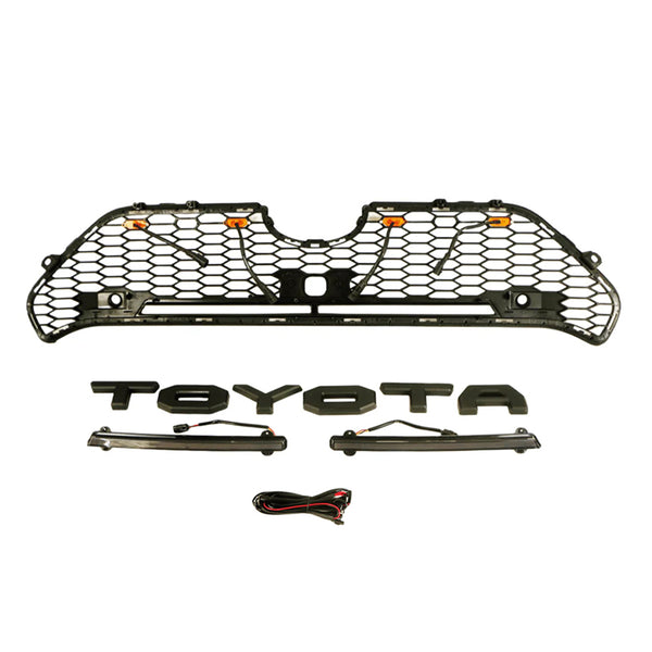 Honeycomb Style Black Grille for 2019 2020 2021 2022 2023 2024 Toyota RAV4 Grill with Letters & LED Lights