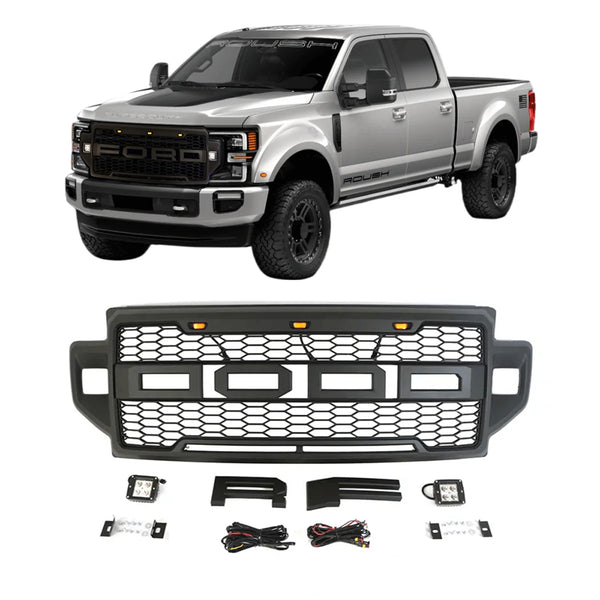 Front Grille Fit for 2020 2021 2022 Ford F250 F350 F450 Grill Super Duty Raptor Style Grill with Letters and LEDs