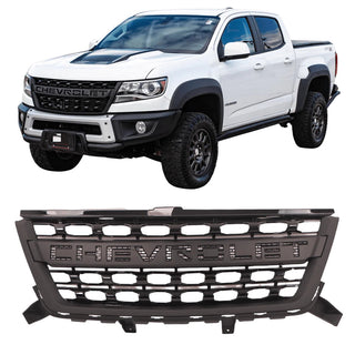 Front Grille Fit for 2015 2016 2017 2018 2019 2020 Chevrolet Colorado Black Grill with Letters