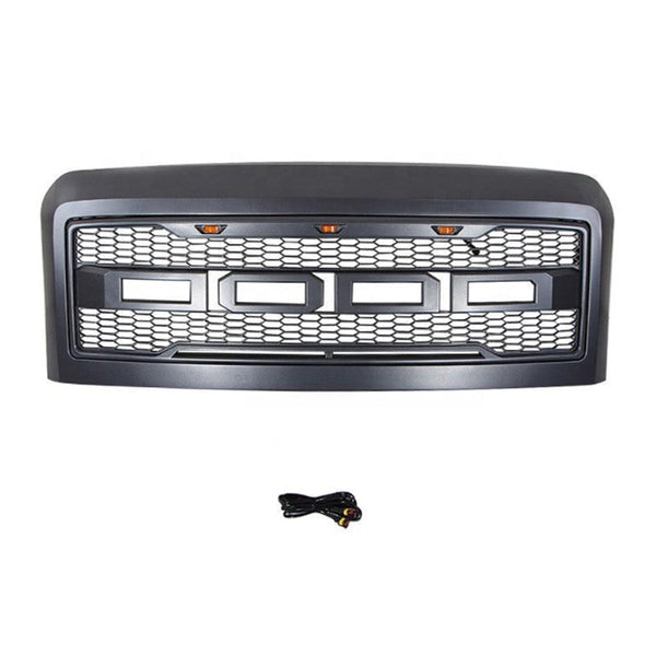 Front Grille Fit for 2008 2009 2010 Ford F250 F350 F450 Grill Super Duty Raptor Style Grill with Letters and LEDs