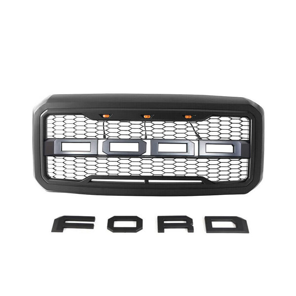 Front Grille Fit for 2011 2012 2013 2014 2015 2016 Ford F250 F350 F450 Grill Super Duty Raptor Style Grill with Letters and LEDs