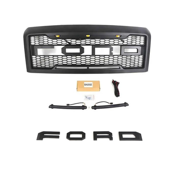 Front Grille for 2008 2009 2010 2011 2012 2013 Ford Econoline E150 E250 E350 Grill with Letters and LEDs Matte Black