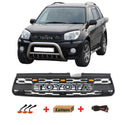 Black Front Grille Compatible with 2001 2002 2003 Toyota RAV4 2nd Gen TRD PRO Grill with Badge & LED Lights