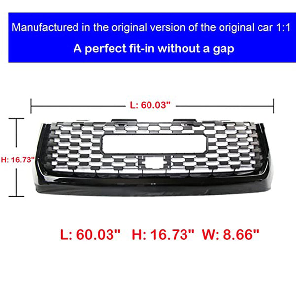 Front Grille for 2014 2015 2016 2017 2018 2019 2020 2021 Toyota Tundra Honeycomb Style Grill with Letters and Gloss Frame