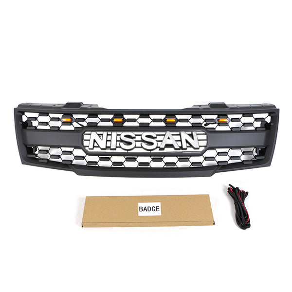 Black Front Grille for 2005 2006 2007 2008 Nissan Frontier Raptor Style Grill with Emblem and LEDs