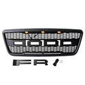 Front Grille for 2004 2005 2006 2007 2008 Ford F150 Grill Raptor Style Black Grill with Letters and 3 Led Lights