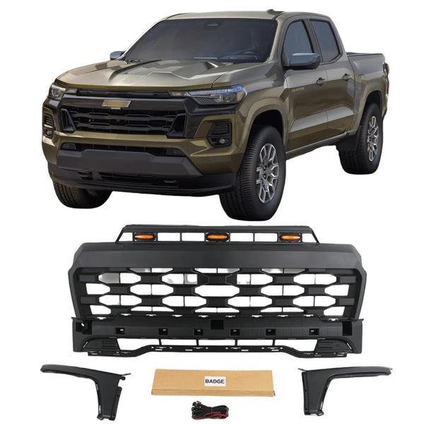 Front Bumper Grille Fit for 2024 2025 Chevrolet Colorado Grill Raptor Style with Letters and LEDs