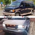 Front Grille Compatible with 2003 2004 2005 2006 2007 Ford Econoline E150 E250 E350 Grill with Letters and LEDs Matte Black