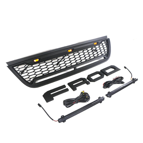 Raptor Style Front Grille for 2002 2003 2004 2005 Ford Explorer/Sport Trac Models Black Grill with Letters and LEDs