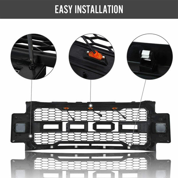 Front Grille Fit for 2017 2018 2019 Ford F250 F350 F450 Grill Super Duty Raptor Style Grill with Letters and LEDs