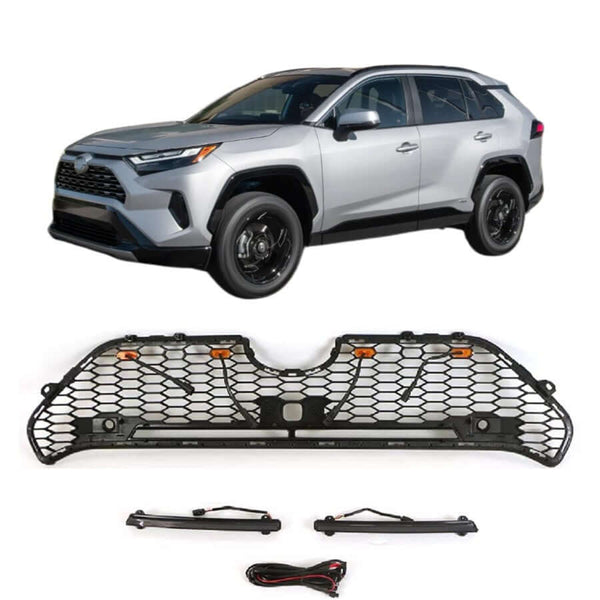 Honeycomb Style Black Grille for 2019 2020 2021 2022 2023 2024 Toyota RAV4 Grill with Letters & LED Lights