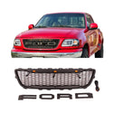 Black Front Grille for 1999 2000 2001 2002 2003 Ford F150 Raptor Style Grill with Letters and LED Lights