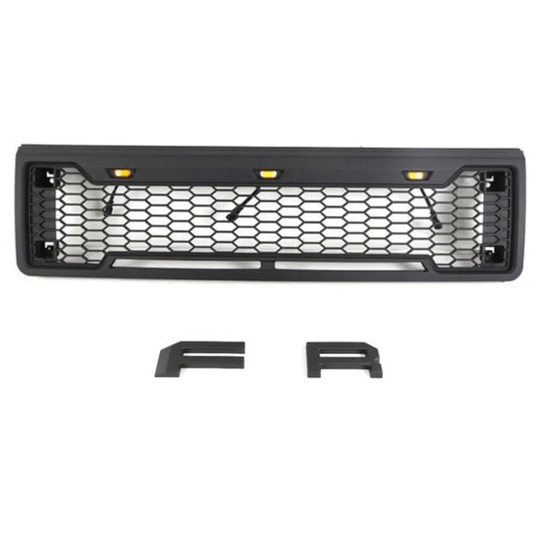 Front Grille for 1987 1988 1989 1990 1991 Ford F150 Bronco Grill Raptor Style Black Grill with Letters and LEDs