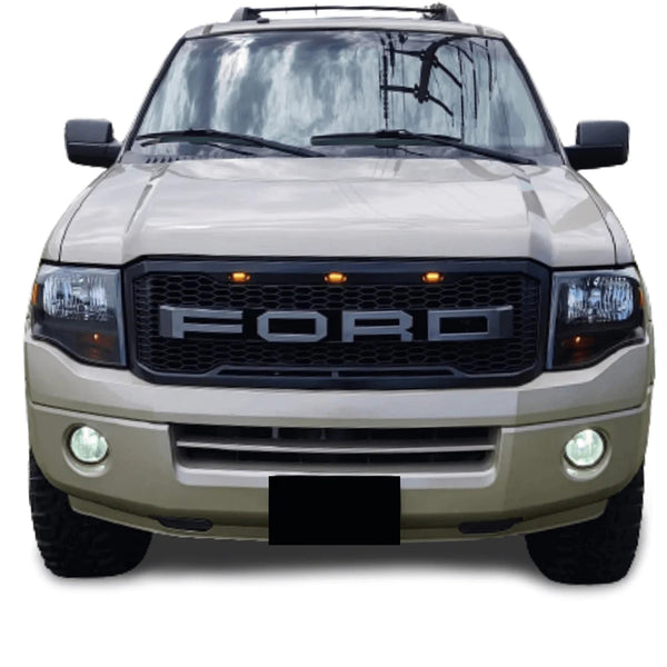 Grille for 2007 2008 2009 2010 2011 2012 2013 2014 Ford Expedition Grill with Letters and LEDs Matte Black